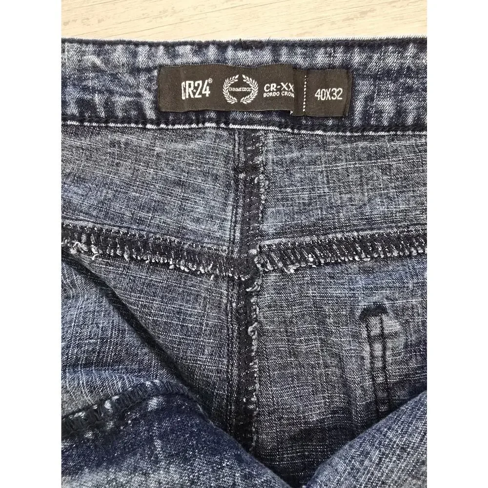CR24 Chrome Edge Men's Acid Wash Jeans Blue Stretch Denim Streetwear RN 98810